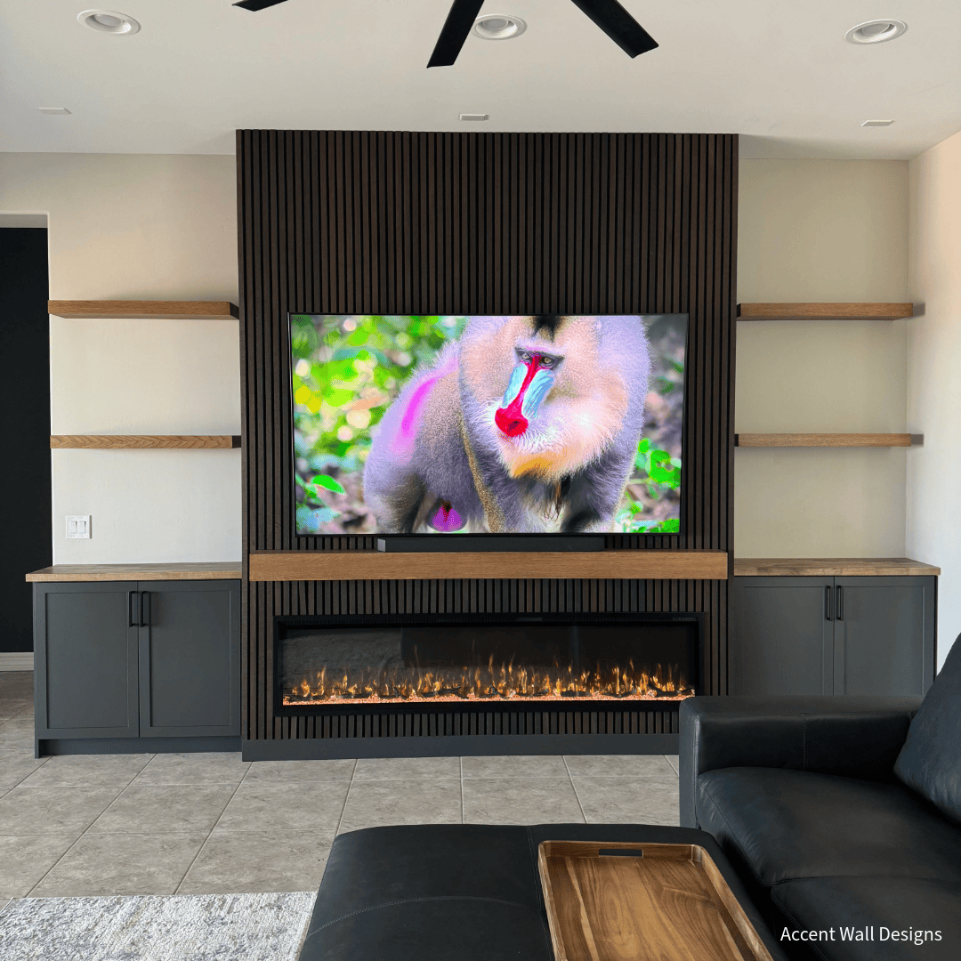 Touchstone Sideline Elite Pro Electric Fireplace installation done by, Accent Wall Designs.