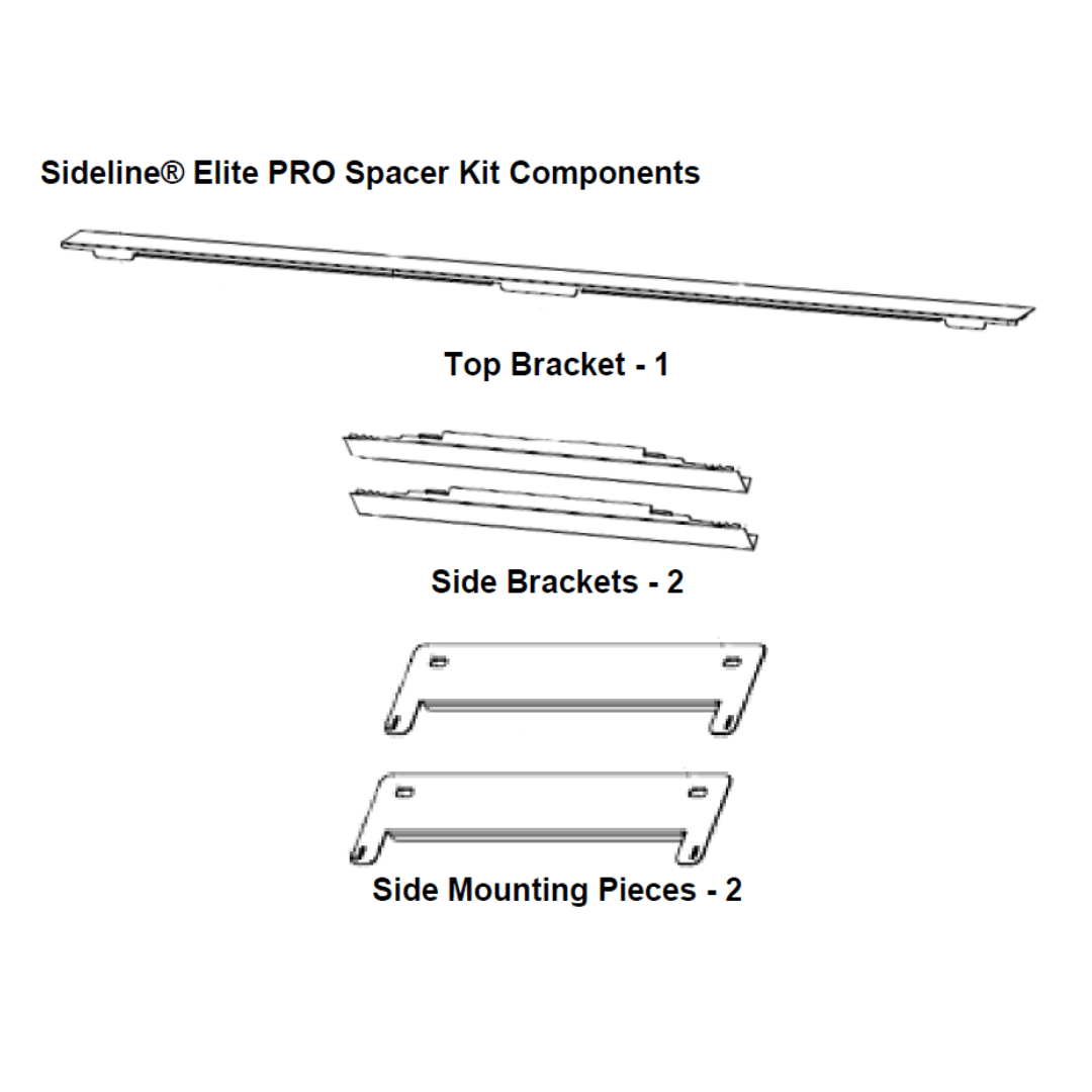 Sideline Elite Pro spacer kit components, with images and dimensions