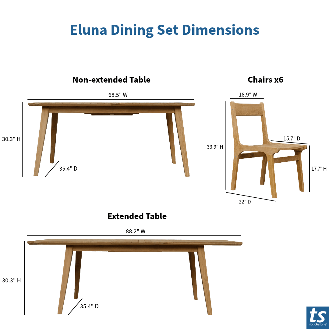 Touchstone Eluna Teak Outdoor Dining Set dimensional graphic