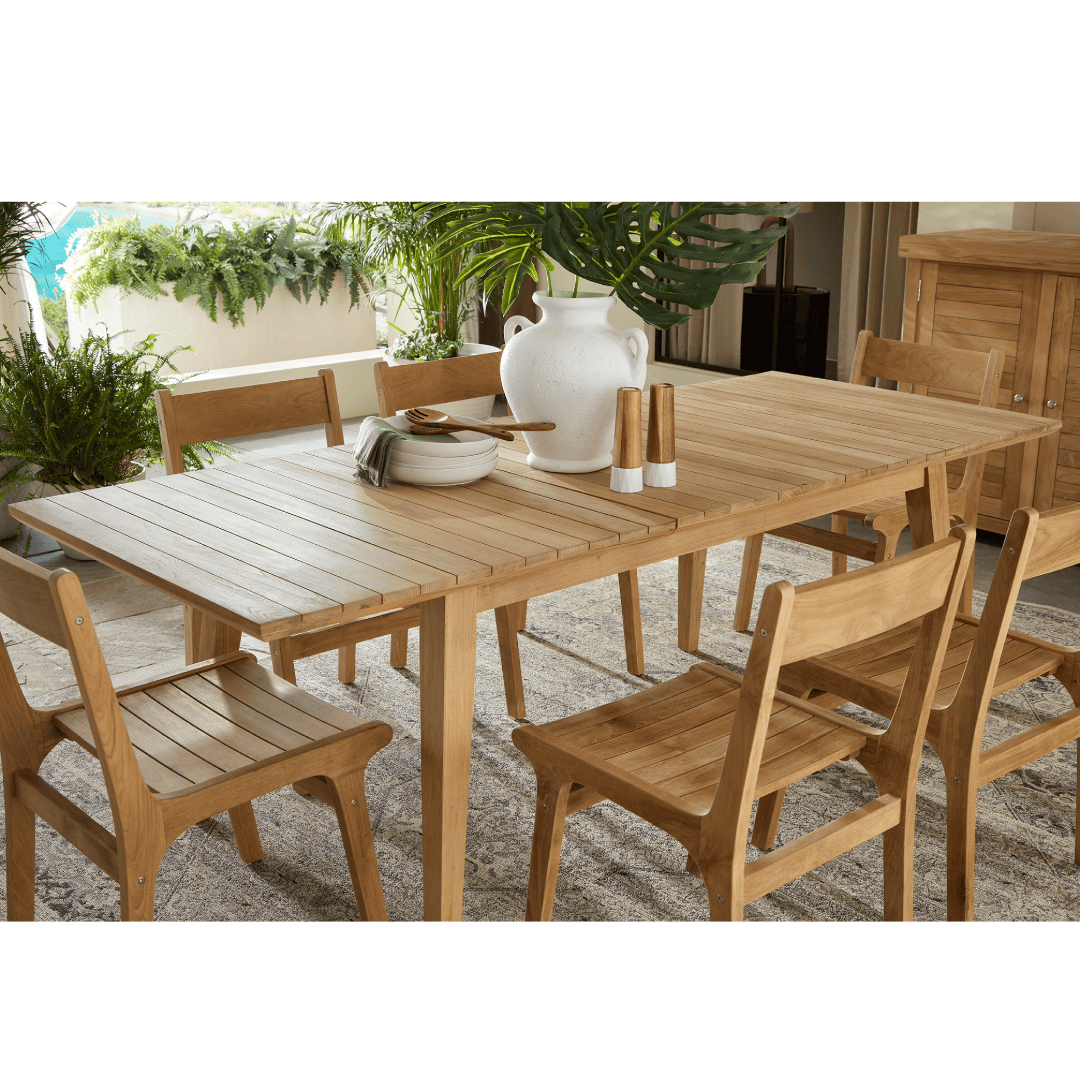 Touchstone Eluna Teak Outdoor Dining Set Lifestyle Photo
