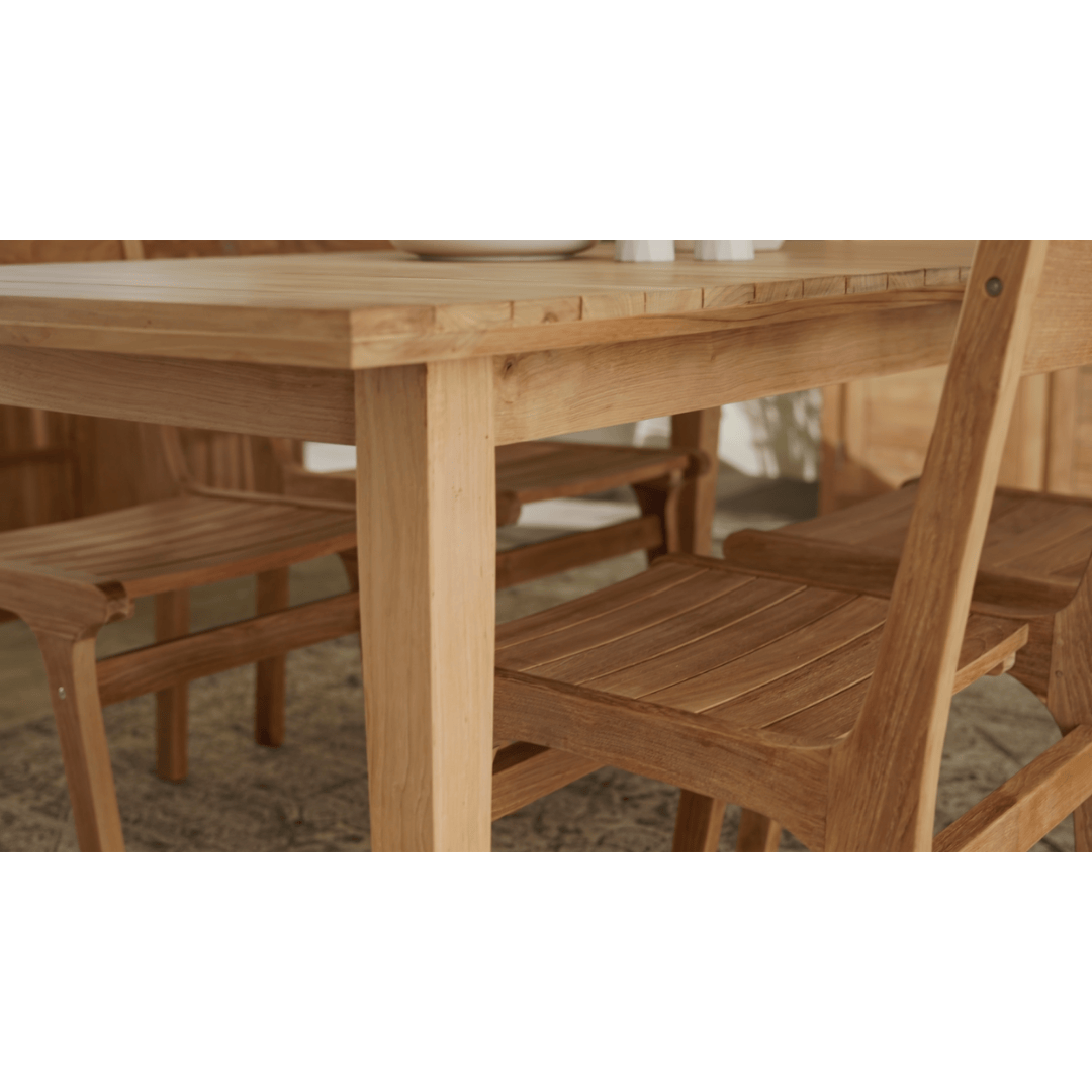 Touchstone Eluna Teak Outdoor Dining Set Lifestyle Photo details of under the table