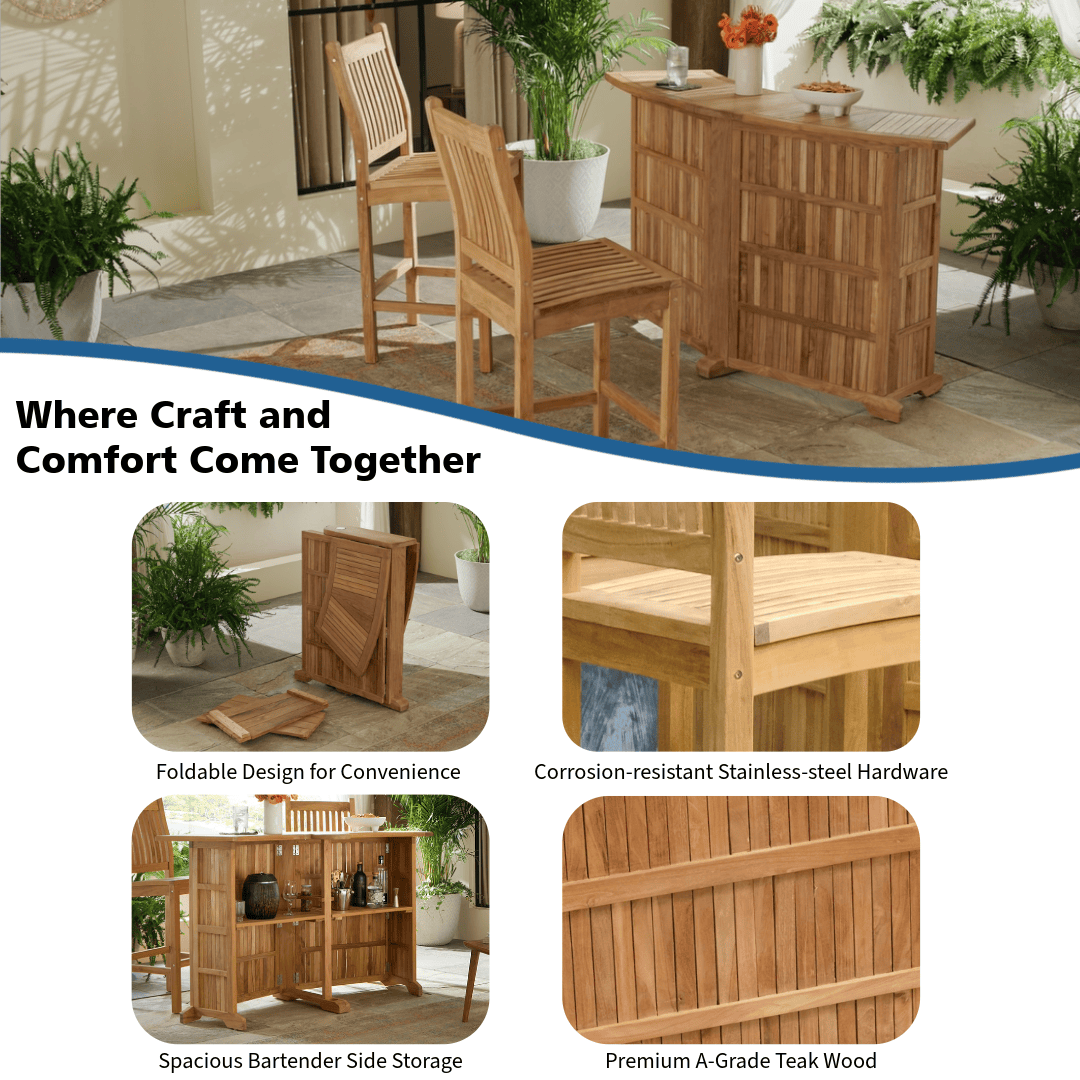 Touchstone Velari Teak Bar Set features graphic