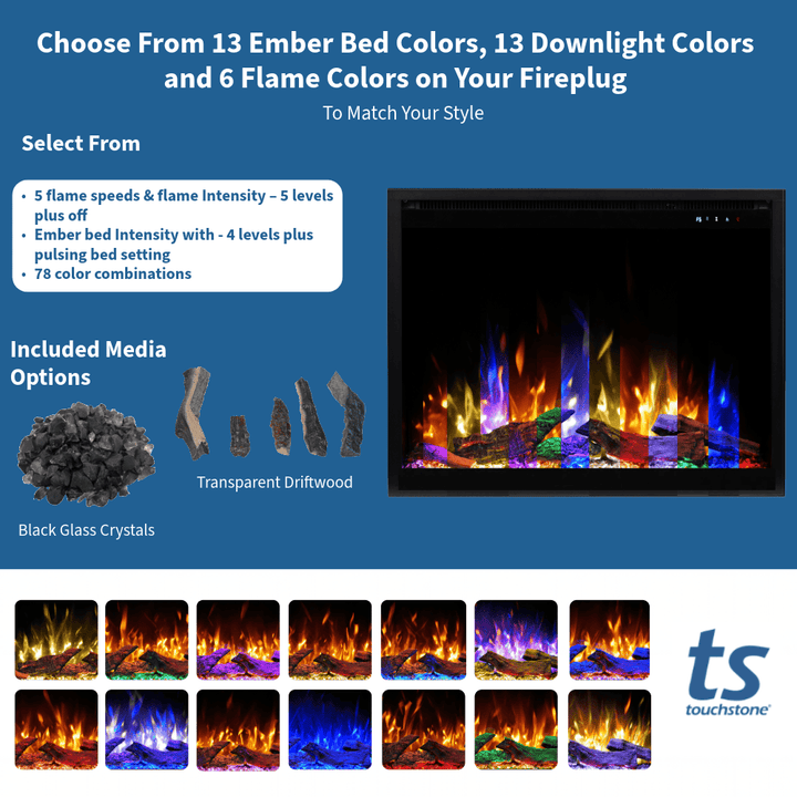 Fireplug™ Pro 33 inch Smart Electric Fireplace Insert with Fire Crackl ...