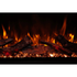 Touchstone Fireplug Pro Electric Fireplace insert 38-inch 80075 close up detail photo of the transparent driftwood and flames.