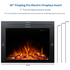 Fireplug Pro 38 inch Electric Fireplace Insert trim kit measurement guide infographic.