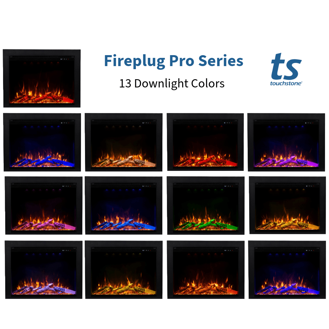 Touchstone Fireplug Pro electric fireplace downlight color option graphic