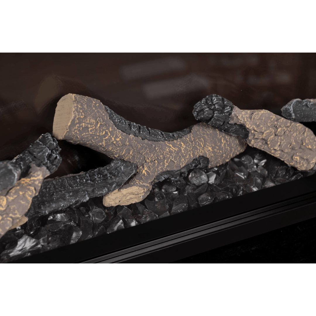 Touchstone Fireplug electric fireplace media close up of driftwood and crystals