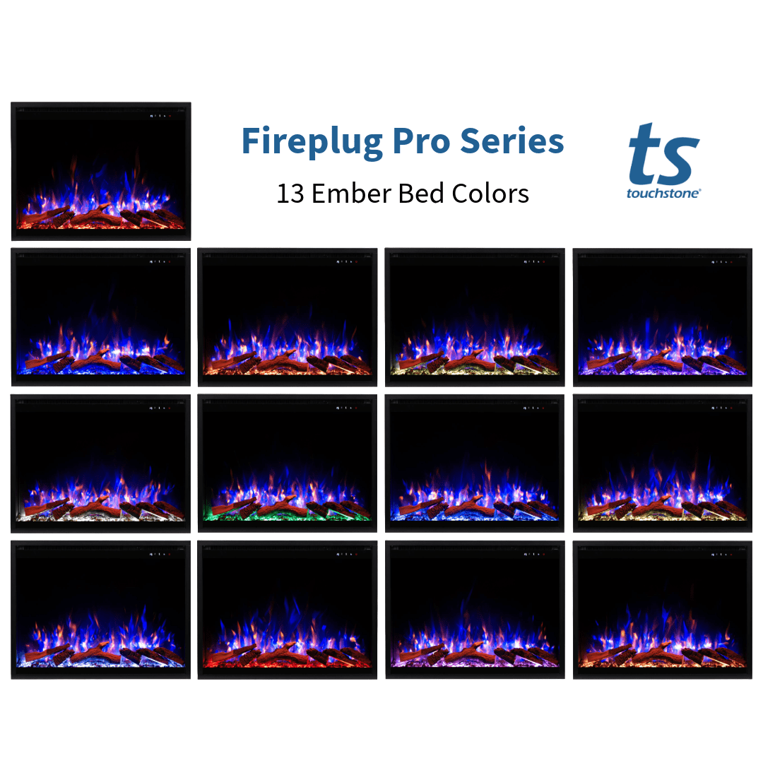Touchstone Fireplug Electric Fireplace 13 ember bed color options graphic