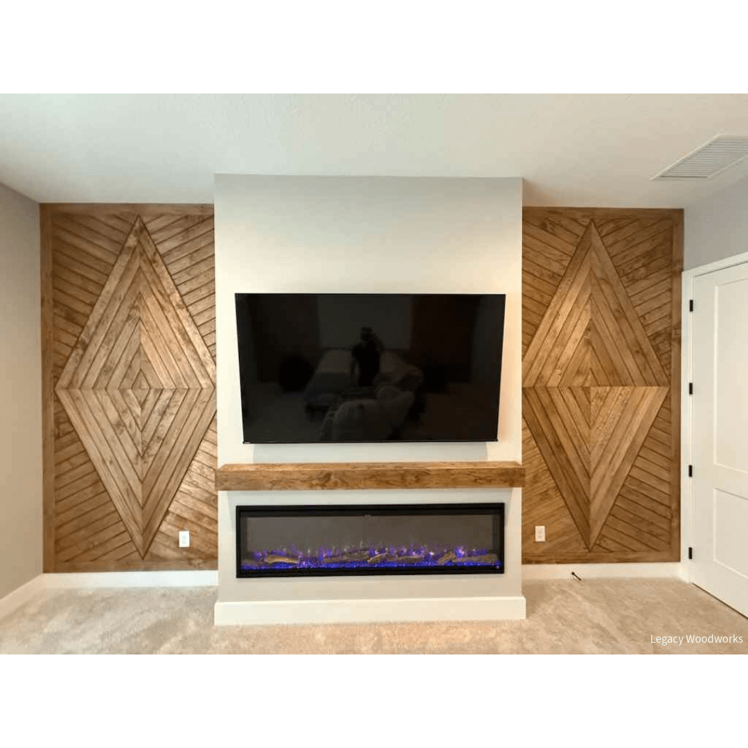Legacy Woodworks customer install room setting photo of their Touchstone Home Products Electric Fireplace
