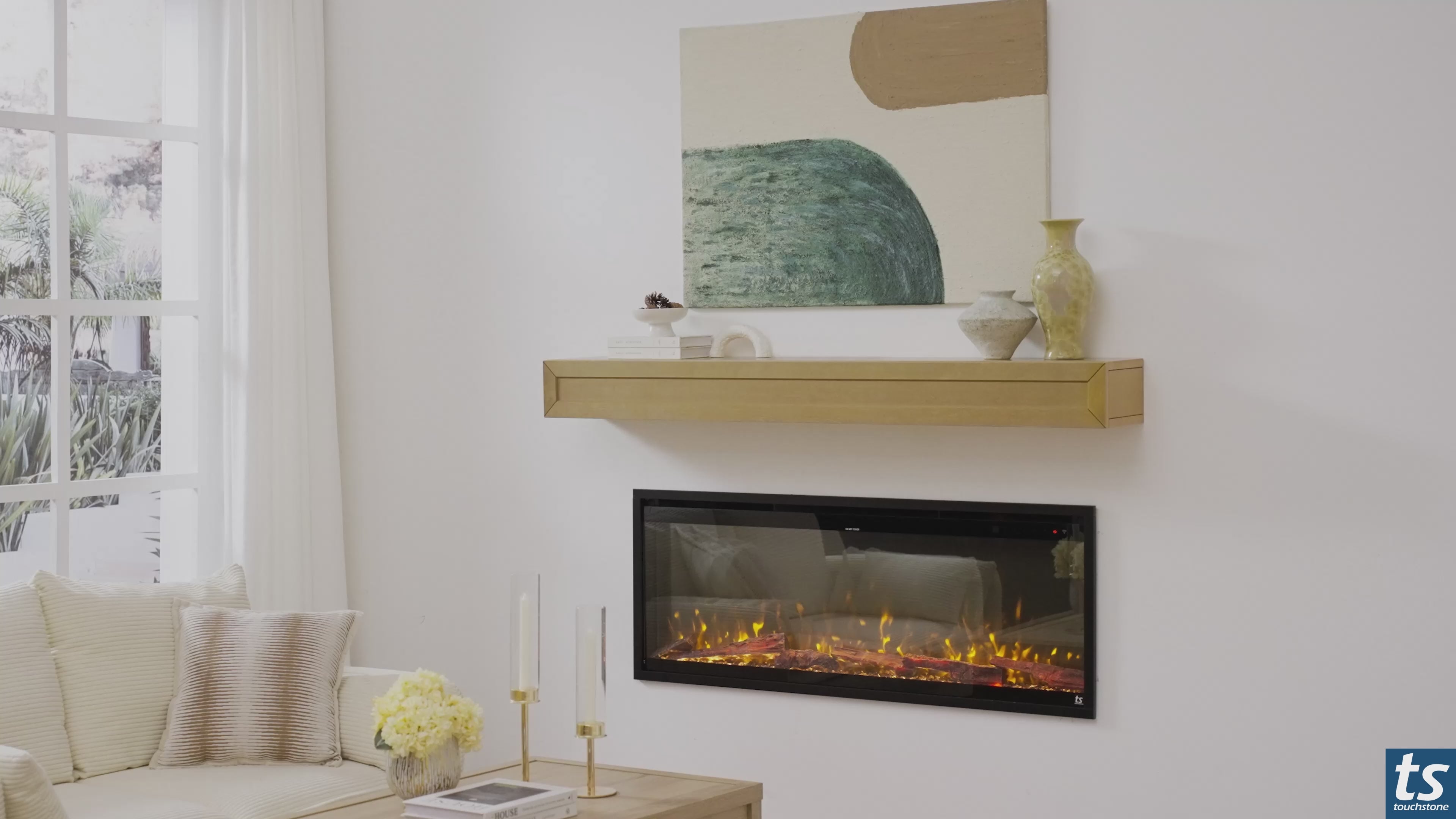 Touchstone 90018 Natural Hidden Storage Real Wood Mantel and 80057 Sideline Elite Pro 50 inch Electric Fireplace Video Overview