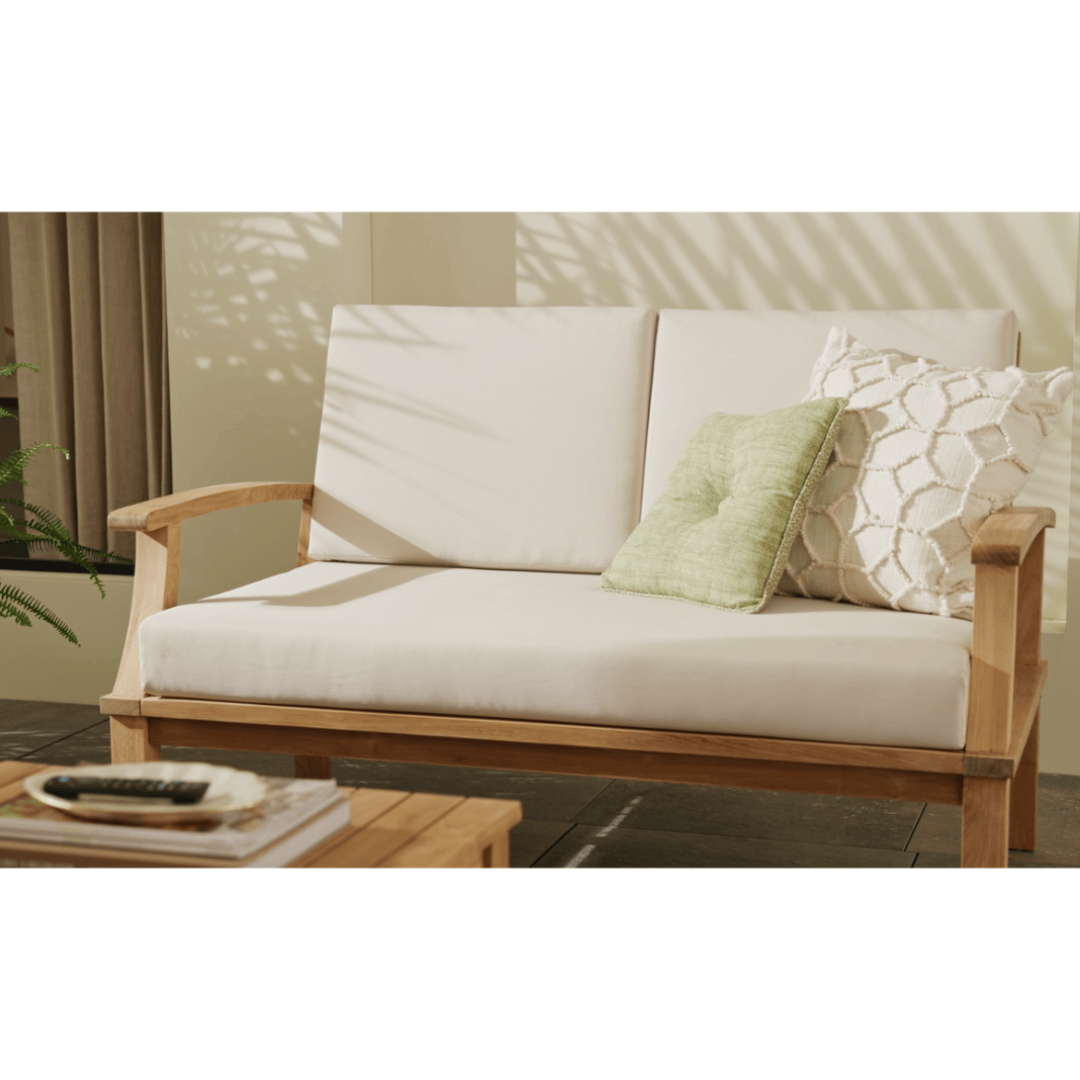 Touchstone Solena Teak Sofa Set sofa close up lifestyle image