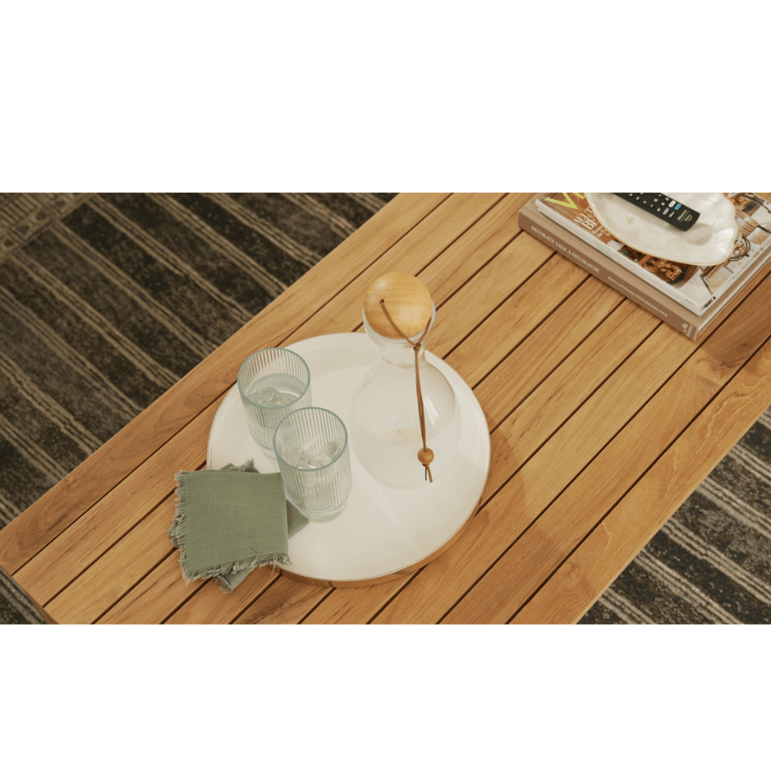 Touchstone Solena Teak Sofa Set coffee table lifestyle image