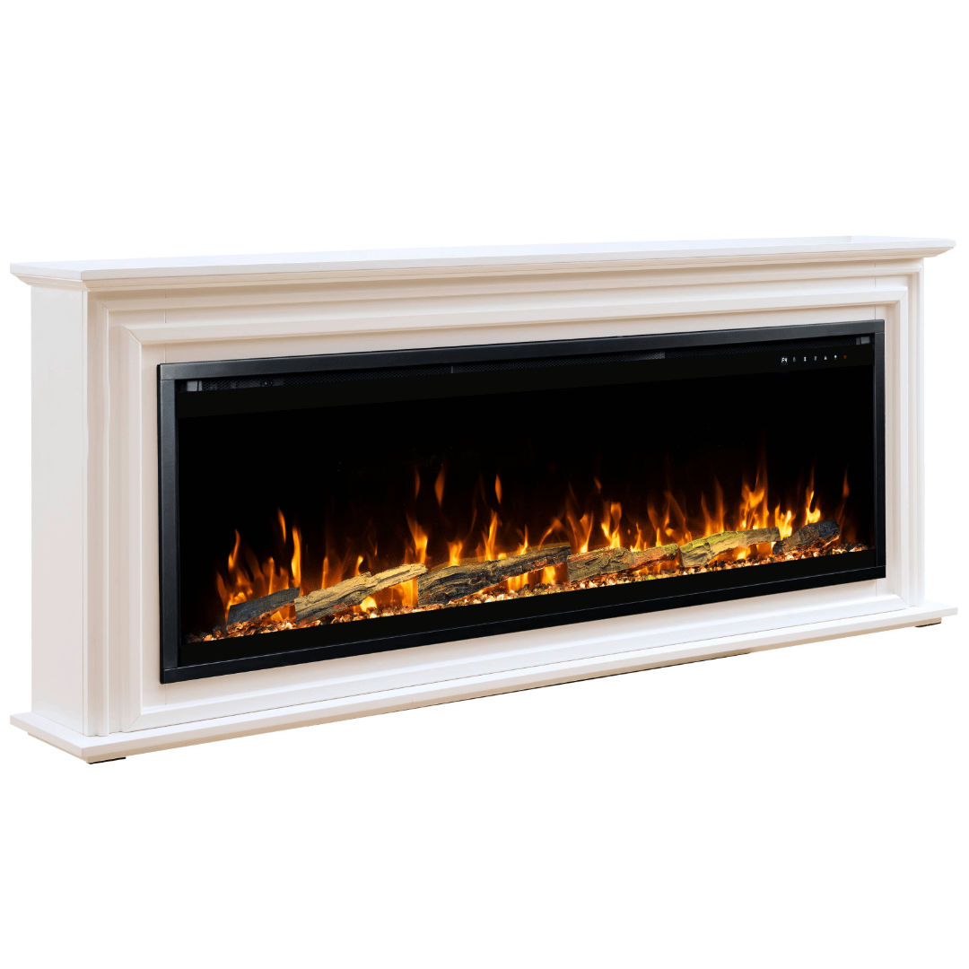 Sideline Elite Pro 60 inch and 90014 Encase Surround Mantel angled on white