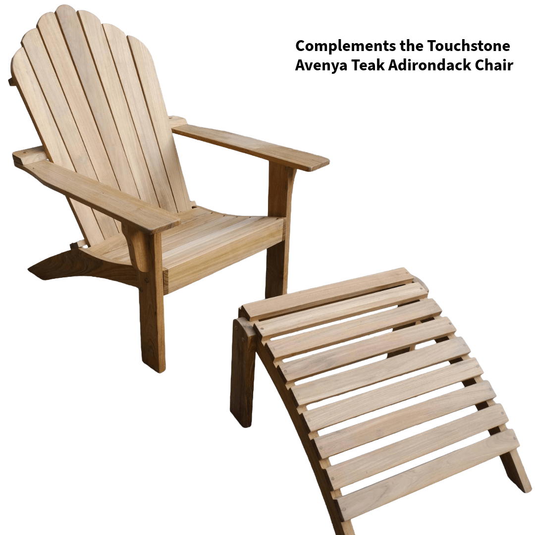 Touchstone Avenya Teak Ottoman and Adirondack chair pair
