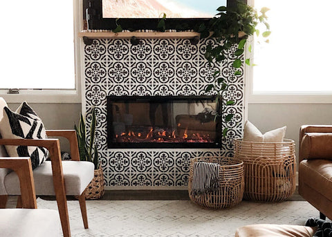 Touchstone Sideline Electric Fireplace with tile mosaics, by Calling All Creators
