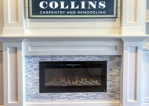 Sideline Electric Fireplace in custom wall unit by Collins Carpentry and Remodeling, Orlando FL