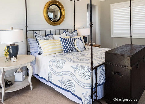 Touchstone Leather Wrapped Elevate TV Lift Cabinet in master bedroom designed by D'Asign Source, Florida