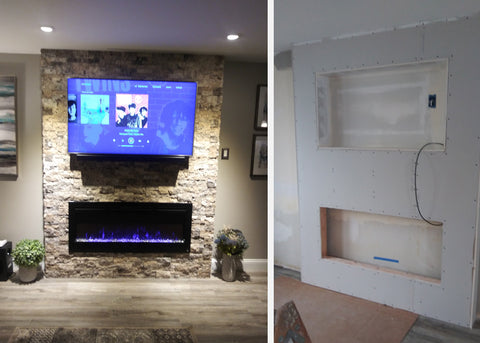 Touchstone Sideline 50 Electric Fireplace before and after installation