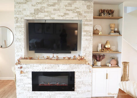 ValueLine 42 Electric Fireplace with built in shelves and light wood mantel