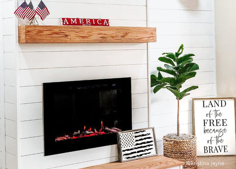 4th of July fireplace mantel decor with Touchstone electric fireplace