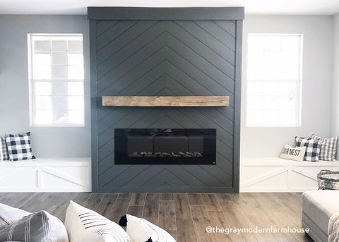 Sideline 60 Electric Fireplace with gray bump out wall by @thegraymodernfarmhouse
