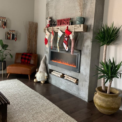 Sideline Steel Electric Fireplace in holiday decor by @pretlowterrell