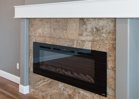 Built in Sideline 60 Electric Fireplace accented with stone