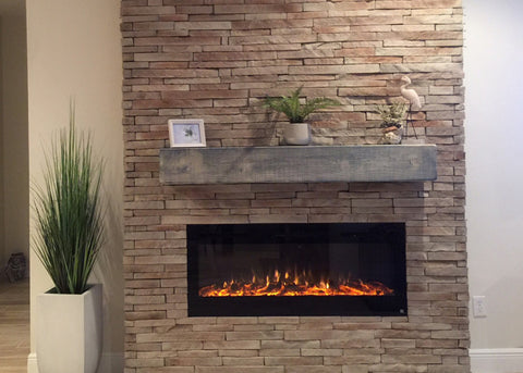 Touchstone Sideline Electric Fireplace with faux stone wall