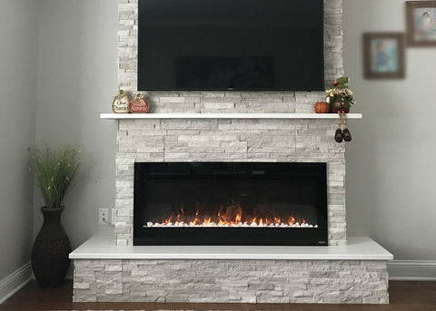 Sideline 50 Electric Fireplace with white stone mantel