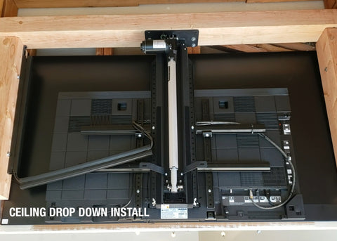Detailed ceiling drop down Touchstone Whisper Lift Pro TV Lift install by Blossom Hill TV