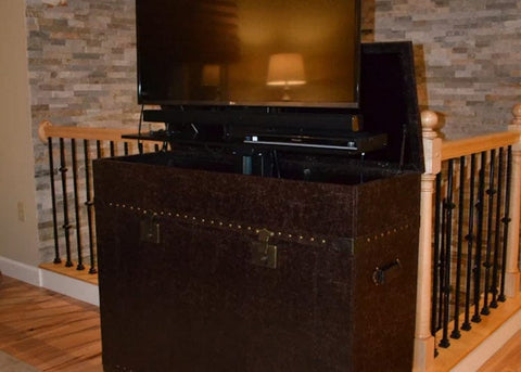 Touchstone Elevate Vintage Leather Trunk TV Lift Cabinet