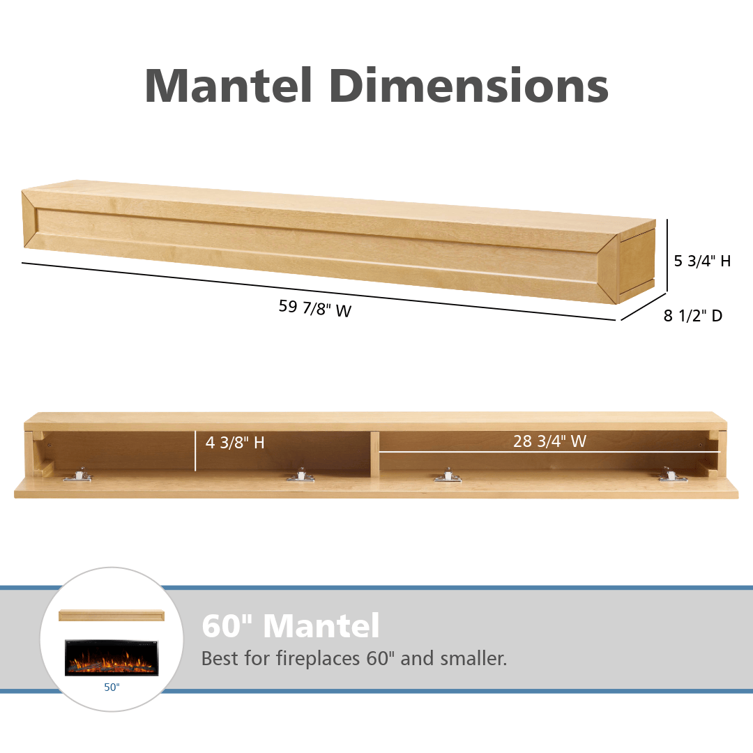 Touchstone 90018 Natural Finish Hidden Shelf Mantel dimensional graphic