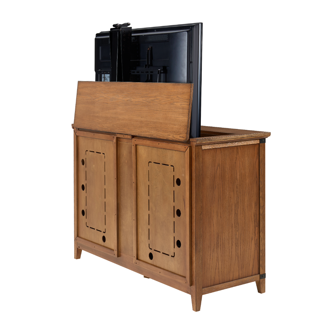Touchstone Claymont Smart TV Lift Cabinet 70263 back angled view on white.