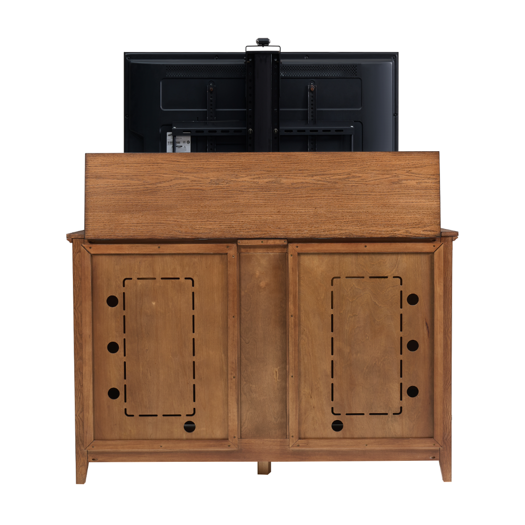 Touchstone Claymont Smart TV Lift Cabinet 70263 back view with TV on white.