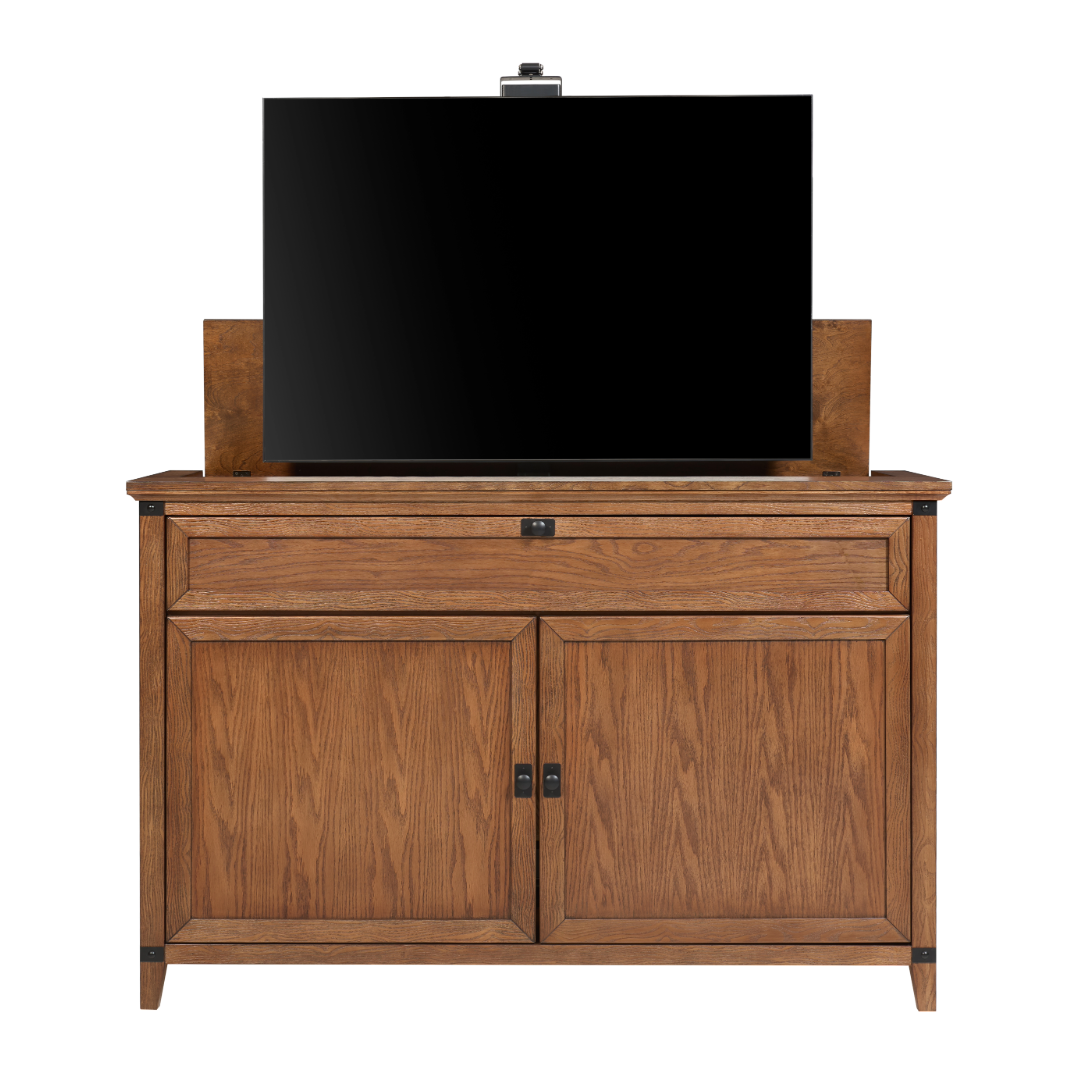 Touchstone Claymont Smart TV Lift Cabinet 70263 front facing with V on white.