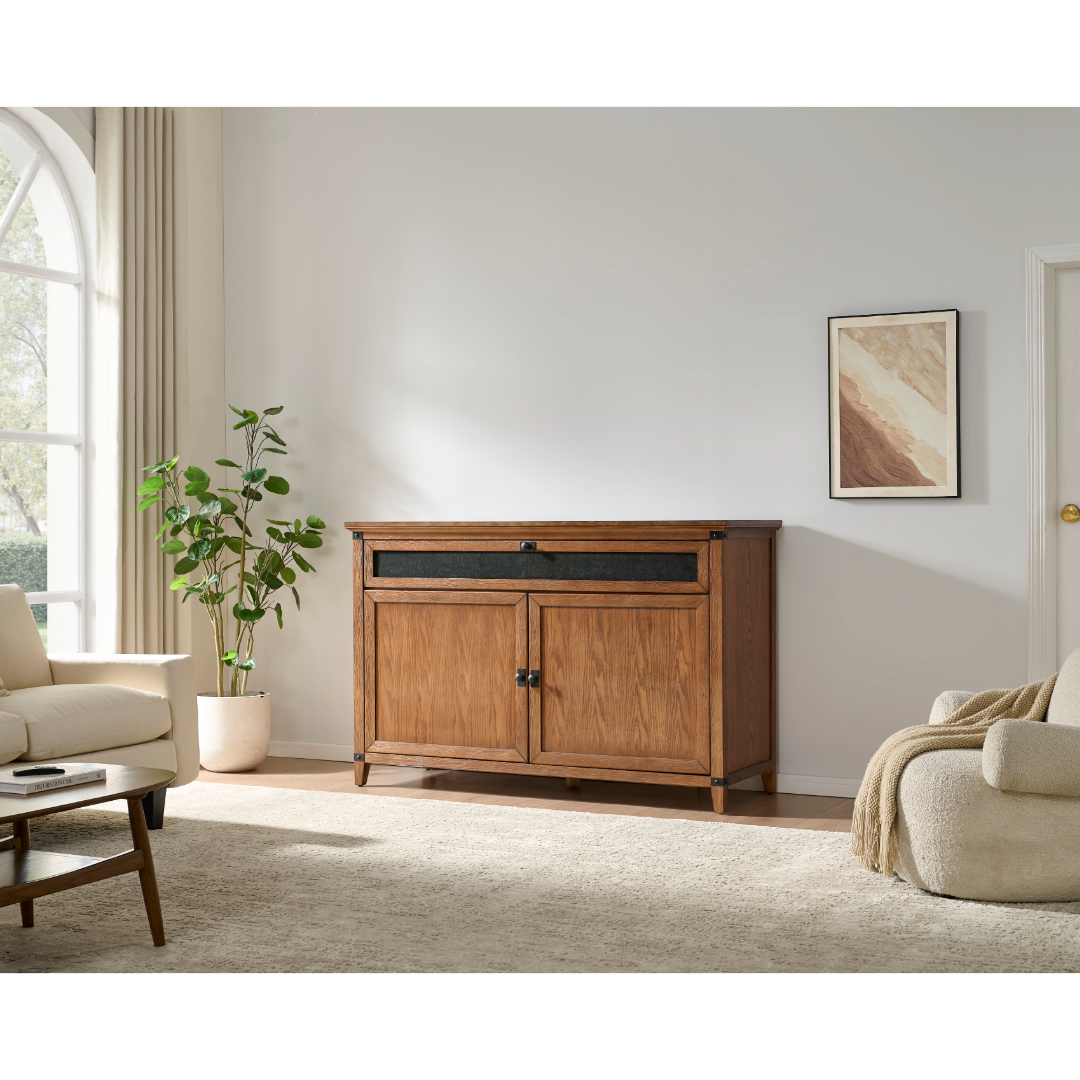 Touchstone Claymont Smart TV Lift Cabinet 70263 lifestyle with lid closed.