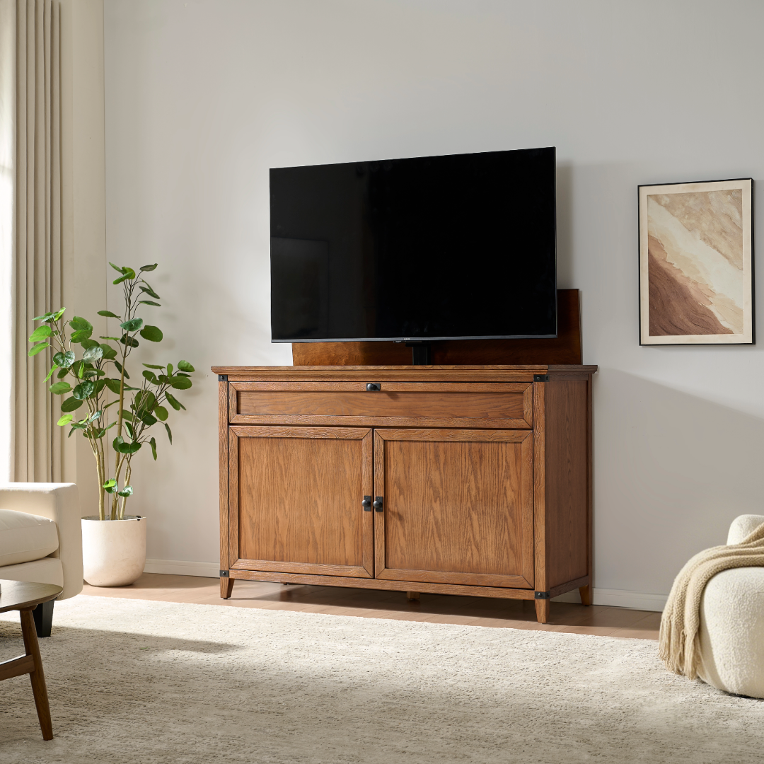Touchstone Claymont Smart TV Lift Cabinet 70263 lifestyle image with TV.
