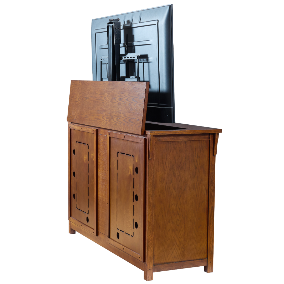Touchstone 70062 Bungalow Smart TV Lift Cabinet back angled photo on white.