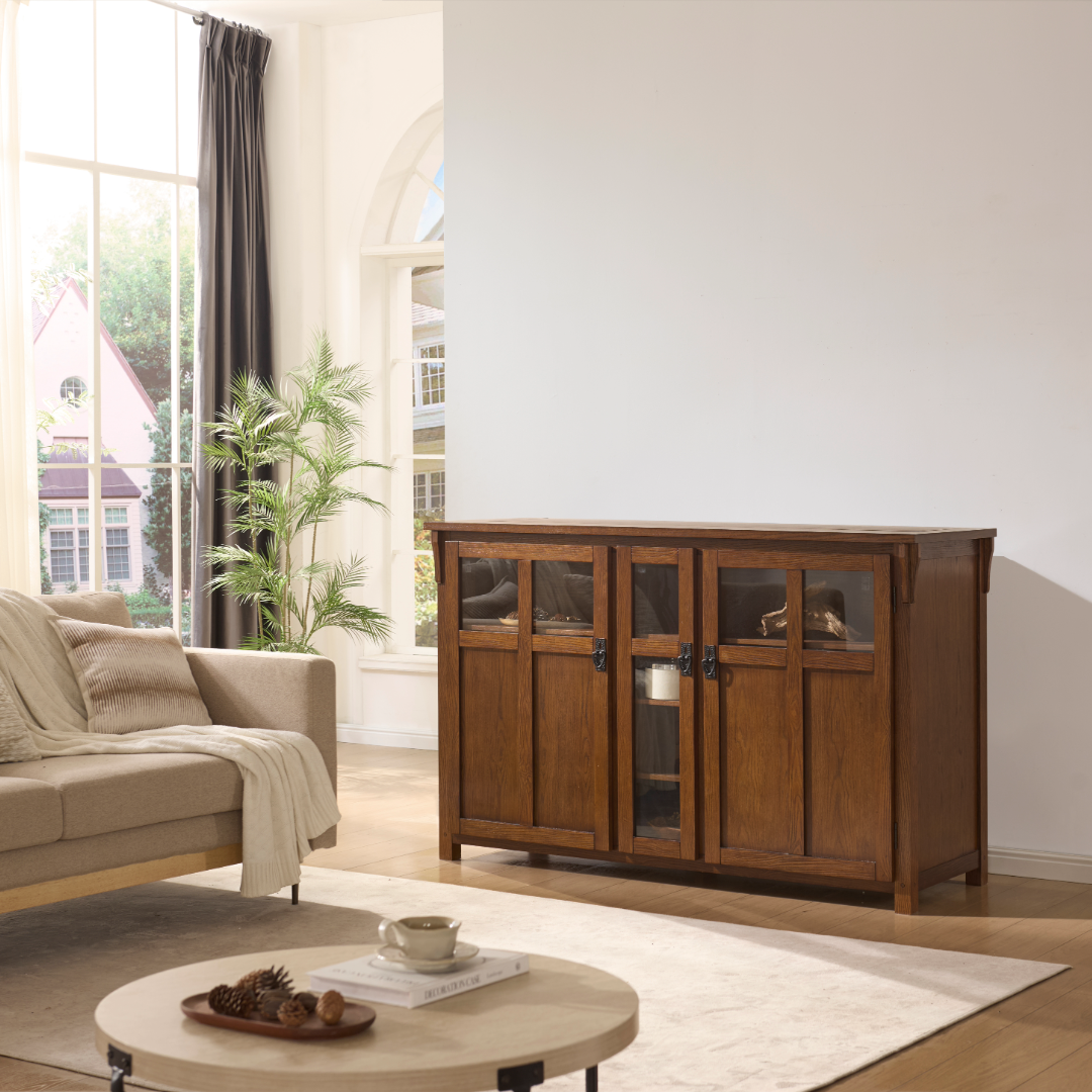 Touchstone 70062 Bungalow Smart TV Lift Cabinet , closed cabinet lifestyle image.