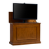 Touchstone Elevate 72009 Smart TV Lift Cabinet in Honey Oak Finish angled with TV on white.