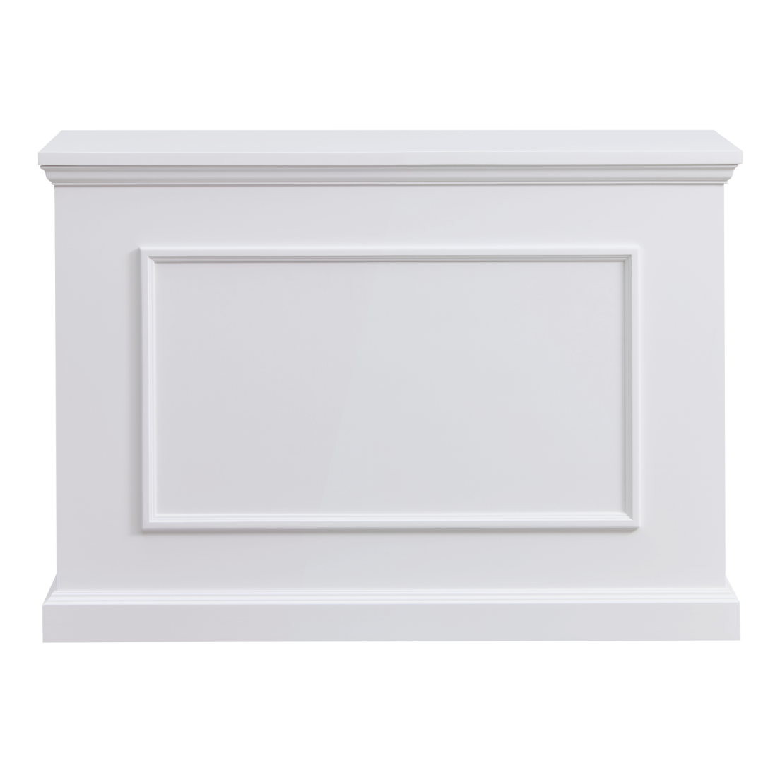Touchstone Elevate 72015 Smart TV Lift Cabinet in White Finish cabinet closed on white.
