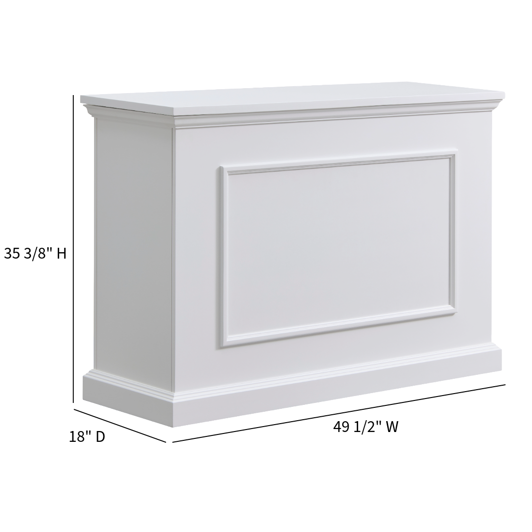 Touchstone Elevate 72015 Smart TV Lift Cabinet in White Finish dimensional graphic.