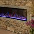 Closeup of Sideline Elite Outdoor 80049 Electric Fireplace with blue orange flames