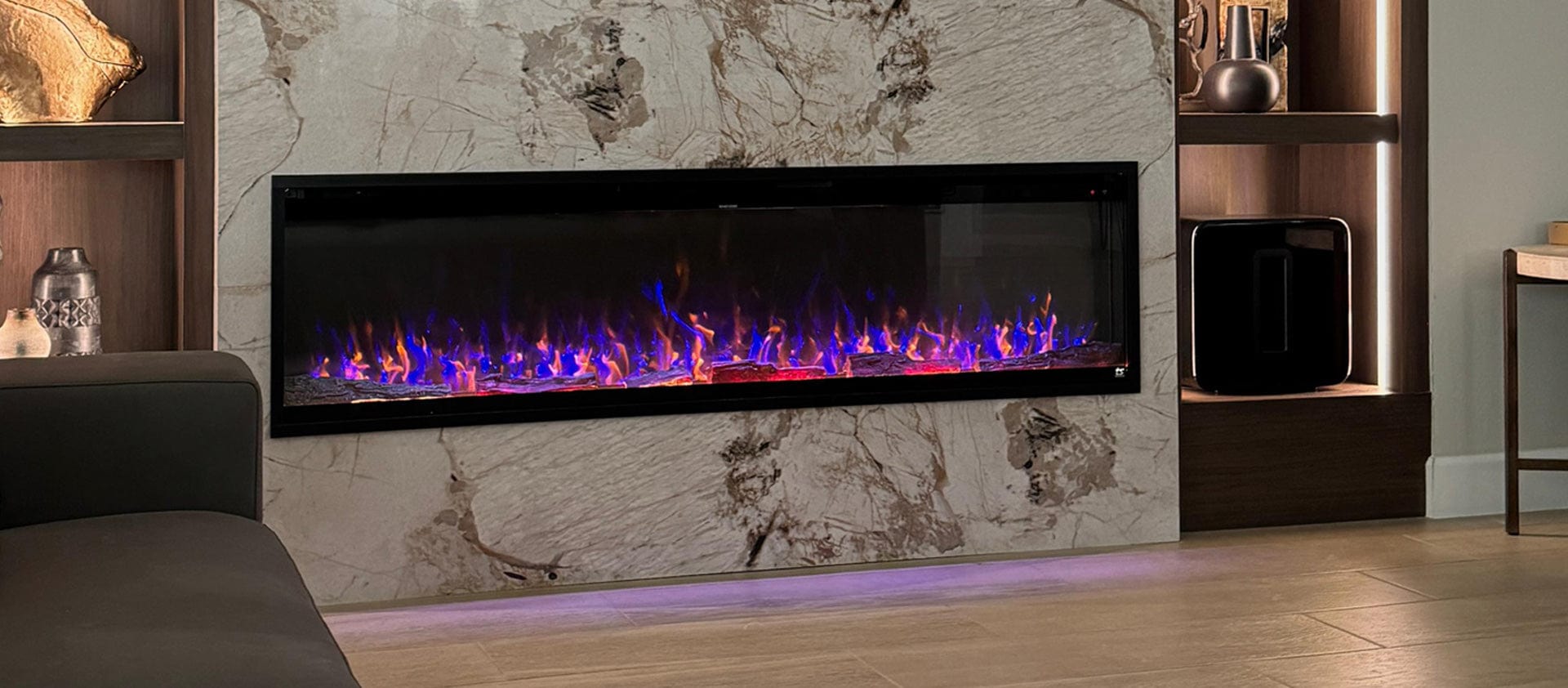 Touchstone Elite Pro 72 Smart Electric Fireplace installation by Prestige Carpentry, Florida