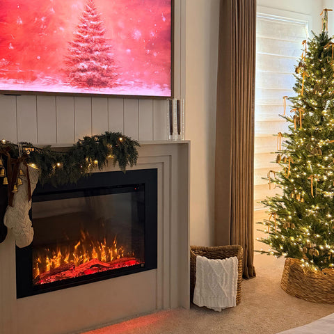 Touchstone Fireplug Pro Electric Fireplace Insert decorated for Christmas photo credit @thisgeorgialcay