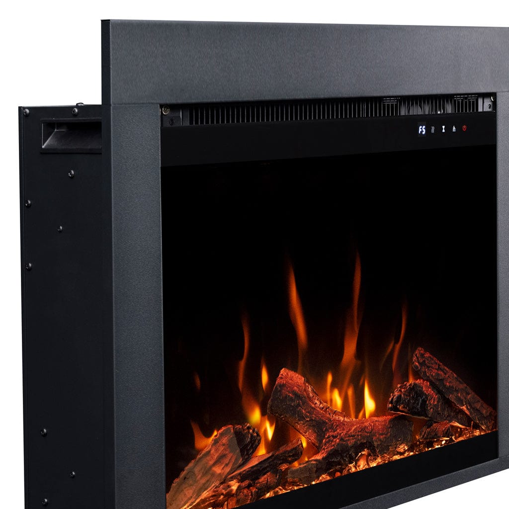 Closeup of the LED flame display and trim kit of the Touchstone Fireplug Pro® Smart Electric Fireplace Insert.