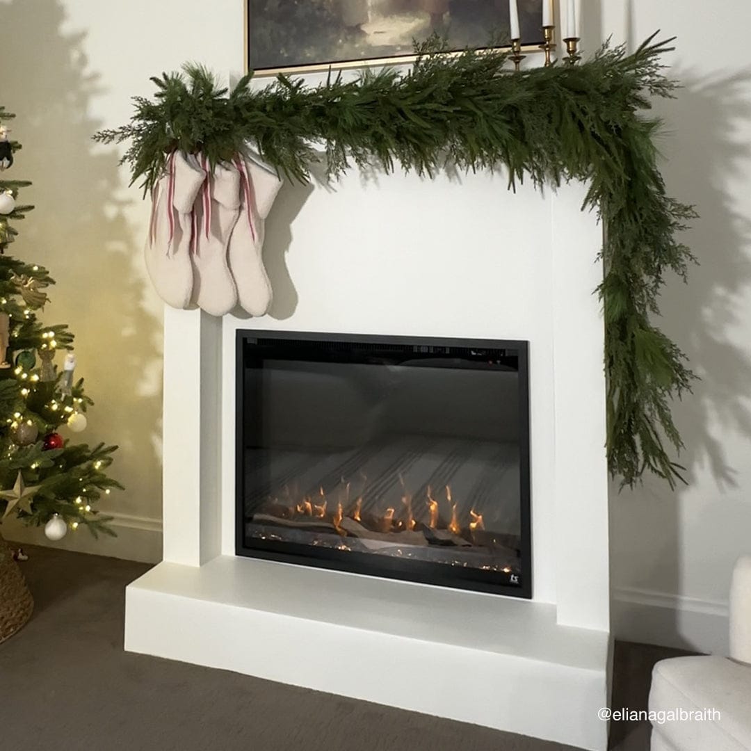 Touchstone Fireplug Pro Smart Electric Fireplace Insert 33 decorated for Christmas @elianagalbraith