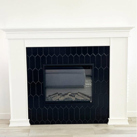Touchstone Fireplug Pro Smart Electric Fireplace insert in tile mantel by customer Aaron