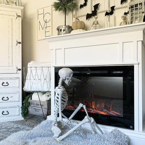 Touchstone Forte Electric Fireplace decorated for Halloween by @simplyminedesigns