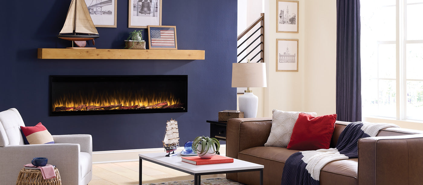 Touchstone Sideline Elite Pro 72 Smart Electric Fireplace patriotic decor